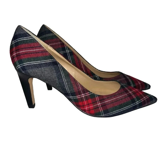 Talbots‎ red, grey, white tartan plaid versatile pump 2.75" heels size 5 1/2M - Picture 1 of 8
